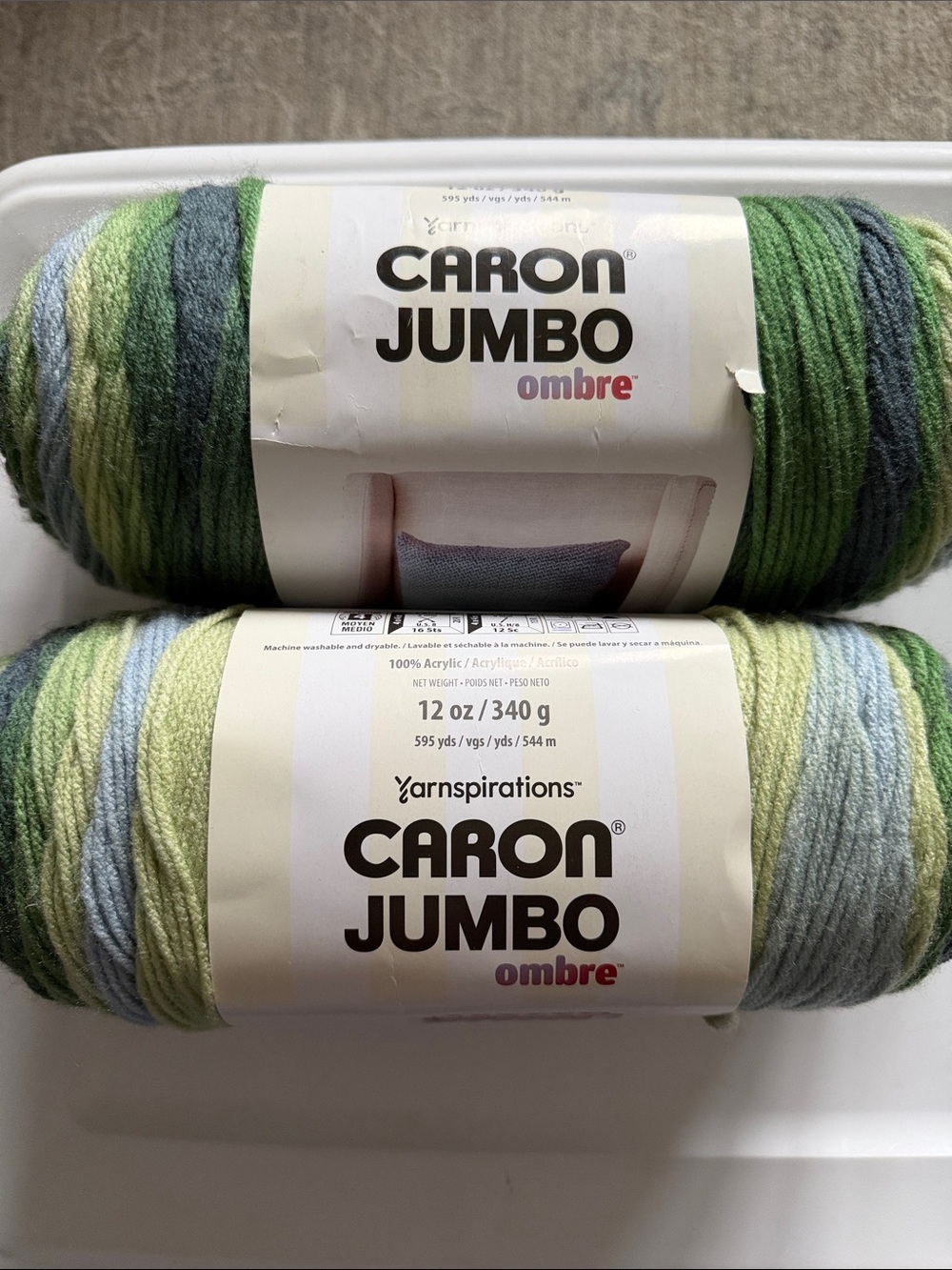 Caron JUMBO ombré 
Size 12 oz ea
Color Lake Mist
Lot of 2